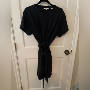 Vince black cotton shirt dress with tie waist, size XL, black